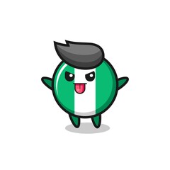 naughty nigeria flag badge character in mocking pose