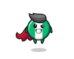 the cute nigeria flag badge character as a flying superhero