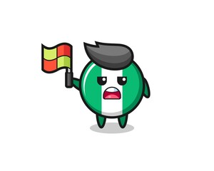 nigeria flag badge character as line judge putting the flag up