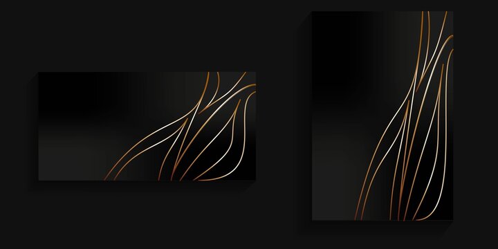 Dark background with elegant golden abstract lines on the right for business cards, banners, covers, posters