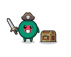 the bangladesh flag badge pirate character holding sword beside a treasure box
