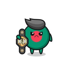 Fototapeta premium bangladesh flag badge mascot character as a MMA fighter with the champion belt
