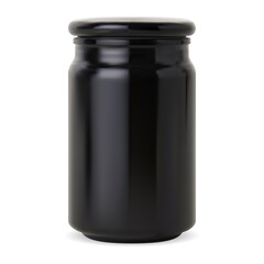 Candle bottle. Black glass apothecary jar, cosmetic wax glossy packaging mockup. Supplement pill container, elegant salt container, vintage medicine bottle