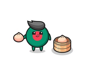 cute bangladesh flag badge character eating steamed buns