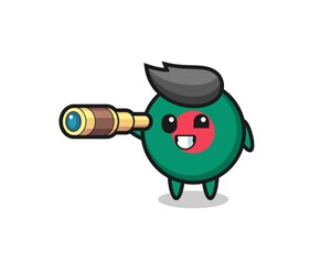 cute bangladesh flag badge character is holding an old telescope