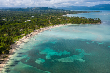 An aerial view on the beautiful Playa Aserradero beach in Samana province of Dominican Republic