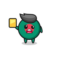 cartoon bangladesh flag badge character as a football referee giving a yellow card