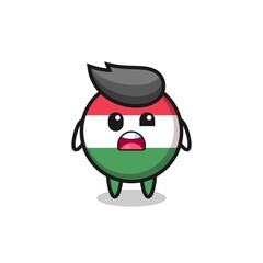 the shocked face of the cute hungary flag badge mascot