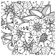 Mehndi flower for henna, mehndi, tattoo, decoration. decorative ornament in ethnic oriental style. doodle ornament. coloring book page.