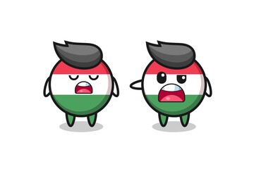 illustration of the argue between two cute hungary flag badge characters
