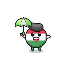 cute hungary flag badge illustration holding an umbrella