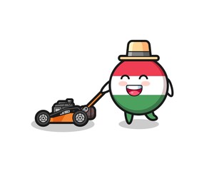 illustration of the hungary flag badge character using lawn mower