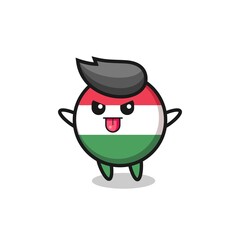 naughty hungary flag badge character in mocking pose