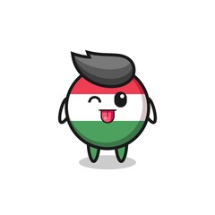 cute hungary flag badge character in sweet expression while sticking out her tongue