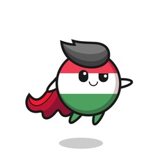 cute hungary flag badge superhero character is flying