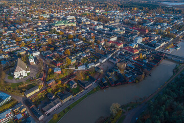 Panoramic shot from the height of the city of Porvoo on October afternoon. Finland