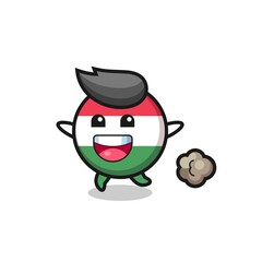 the happy hungary flag badge cartoon with running pose