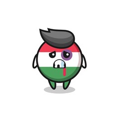 injured hungary flag badge character with a bruised face