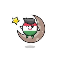 illustration of hungary flag badge cartoon sitting on the half moon