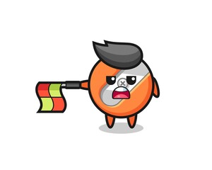 pencil sharpener character as line judge hold the flag straight horizontally