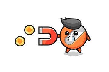 the character of pencil sharpener hold a magnet to catch the gold coins