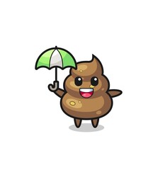 Fototapeta premium cute poop illustration holding an umbrella