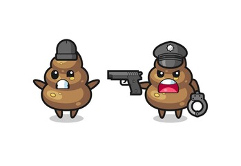 illustration of poop robber with hands up pose caught by police