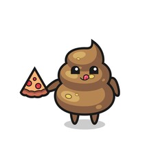 cute poop cartoon eating pizza