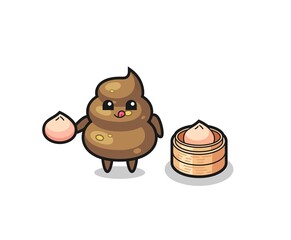 cute poop character eating steamed buns