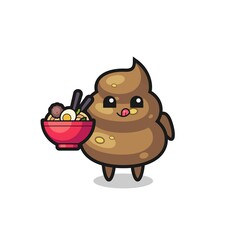 cute poop character eating noodles