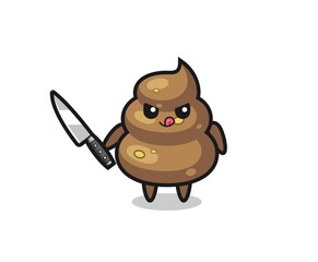 cute poop mascot as a psychopath holding a knife