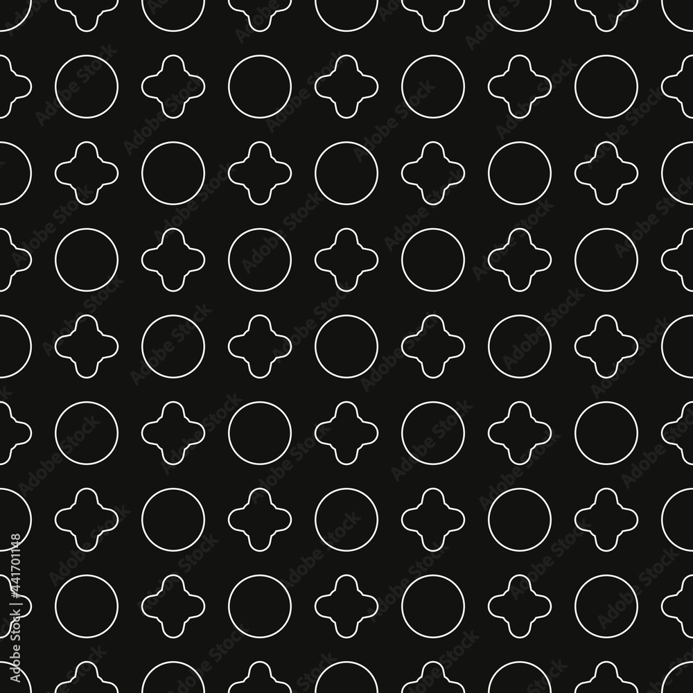 Aufkleber crosses and circles. vector seamless shapes pattern. empty rings and crosses ornament.