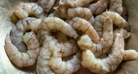 Fototapeta na wymiar A lot of sea fresh shrimps or prawns raw. 