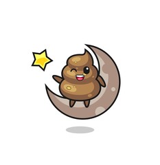 illustration of poop cartoon sitting on the half moon
