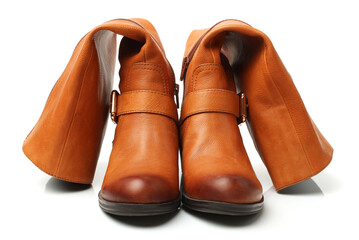 closeup image of the ginger red boots