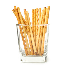 crispy bread straw on white background