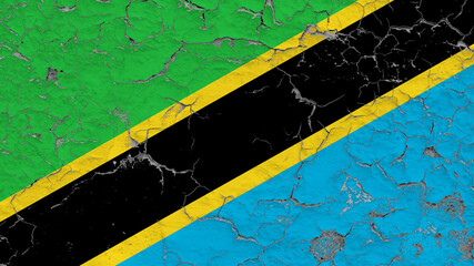 Tanzania flag on Cracked Wall texture  - obrazy, fototapety, plakaty