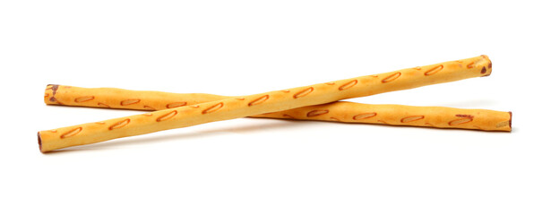 crispy bread straw on white background