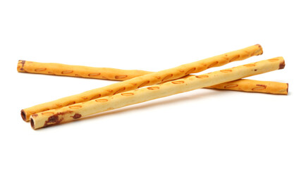 crispy bread straw on white background