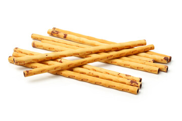 crispy bread straw on white background