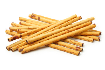 crispy bread straw on white background