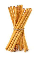 crispy bread straw on white background