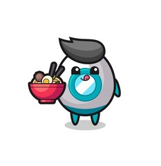 cute rocket character eating noodles
