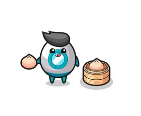 cute rocket character eating steamed buns