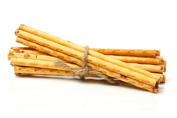 crispy bread straw on white background