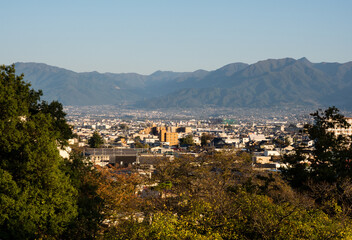 Scenic view of Kofu city from Maizuru Castle Park (Kofu castle) - Yamanashi prefecture, Japan