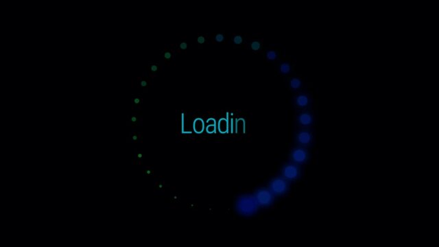 Animation blue loading circle on black background.