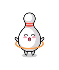 cute bowling pin cartoon is playing hula hoop
