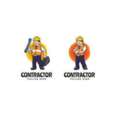 Contractor Mascot cartoon Logo Template