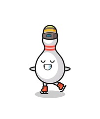 bowling pin cartoon as an ice skating player doing perform